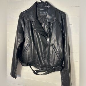 NWOT Eloide Faux leather Moto Jacket, black, silver zip, women’s size Large.